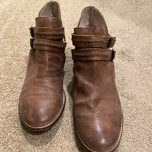 FREE PEOPLE Leather Booties, Dark Tan, Size 40